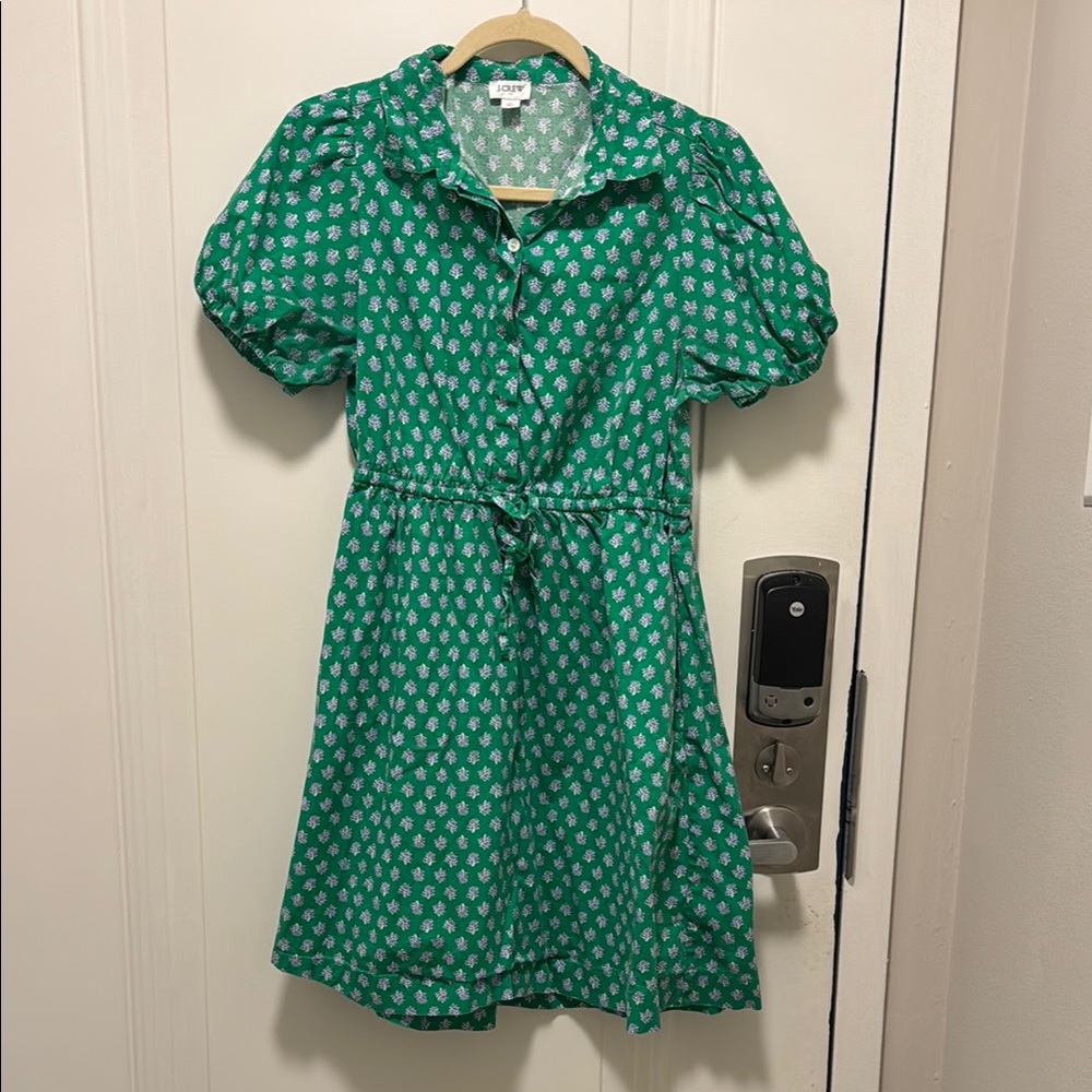 J. Crew Green Mini Dress with White Floral Print